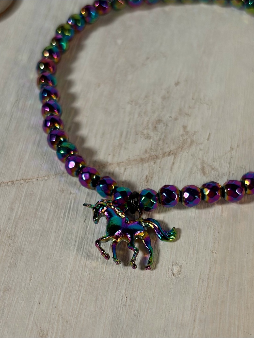 Rainbow Hematite Unicorn Beaded Bracelet - Picture 11 of 12